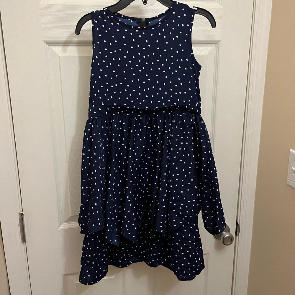 Girls Navy Blue Polka Dot Dress